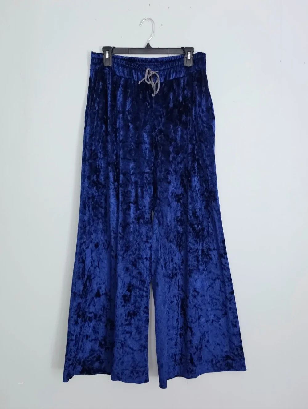 Free People Blue Crushed Velvet Wide-Leg Pants